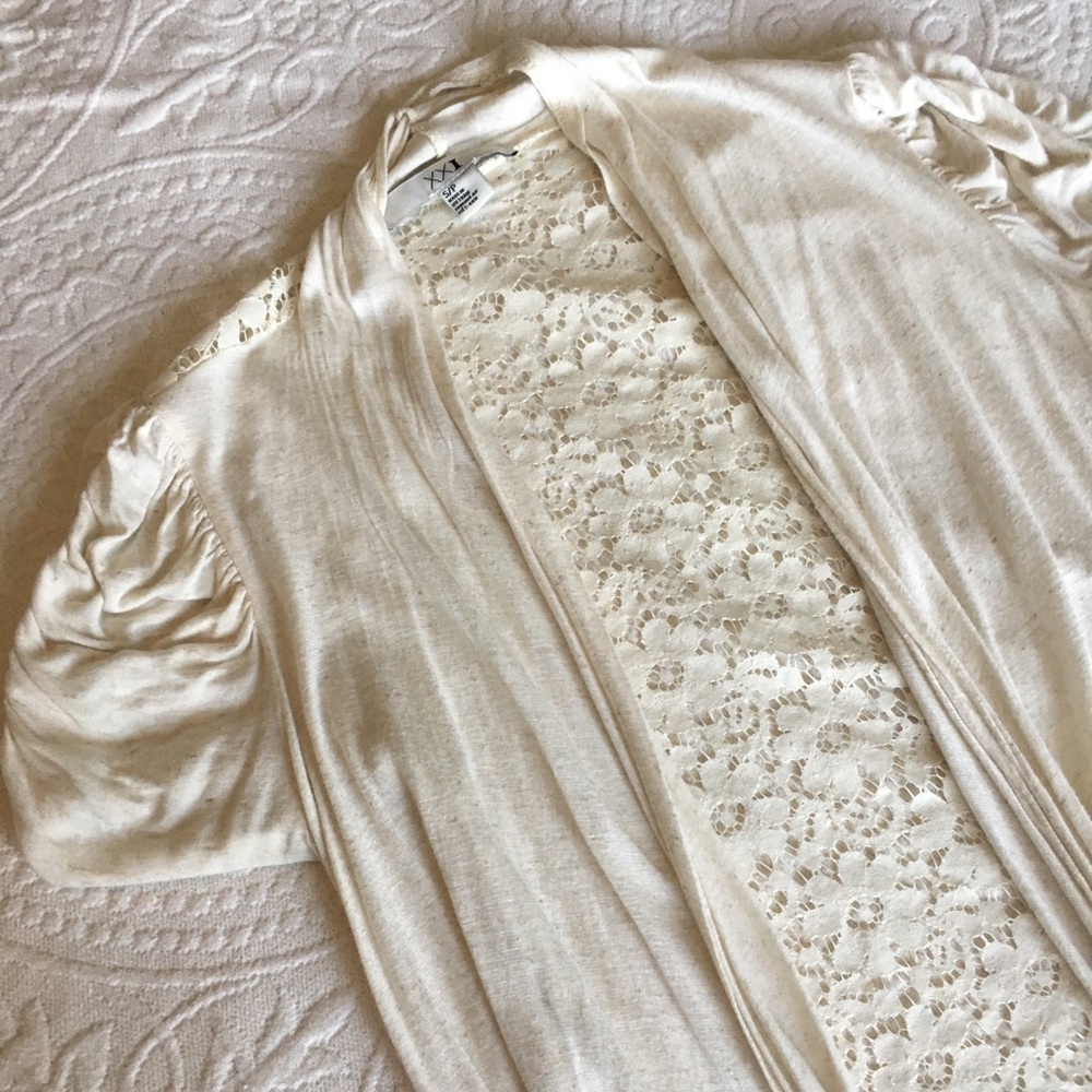 Forever 21 Cream Cardigan with lace back